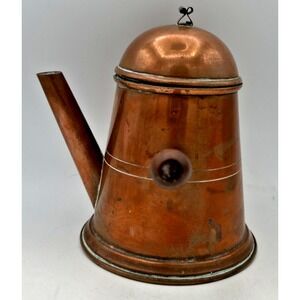 Vintage Copper Craft Guild Wood‎ Side Handle Coffee Tea Pot 6 5/8"
